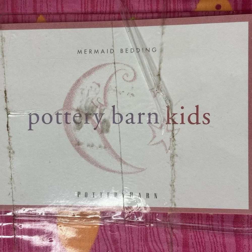 Pottery Barn Kids Mermaid Full Bed Skirt Fish Pink New 100% Cotton Whimsy Decor